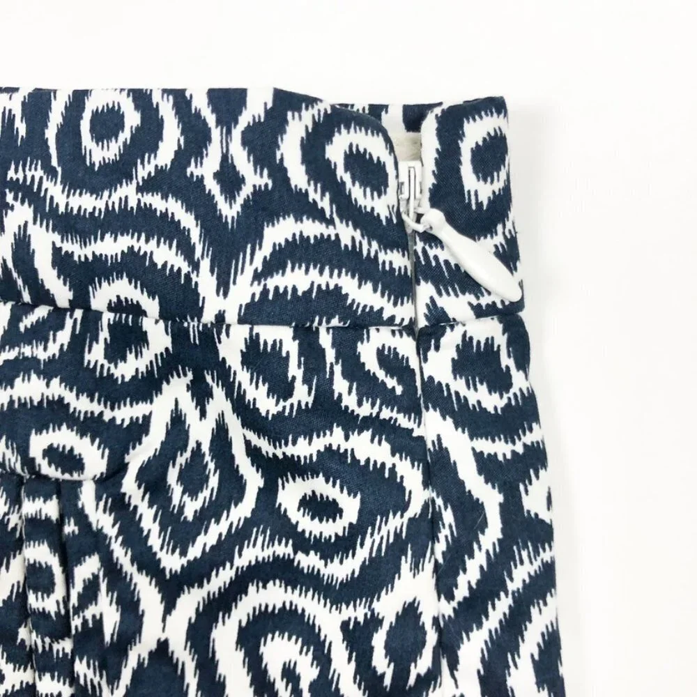 J. Crew Skirt Women's Size 8 Navy Blue White Ikat Print Mini